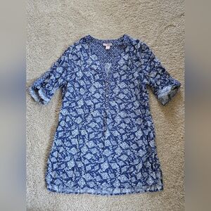 St. Tropez Blue White Womens Size Small Tunic Top With Pockets